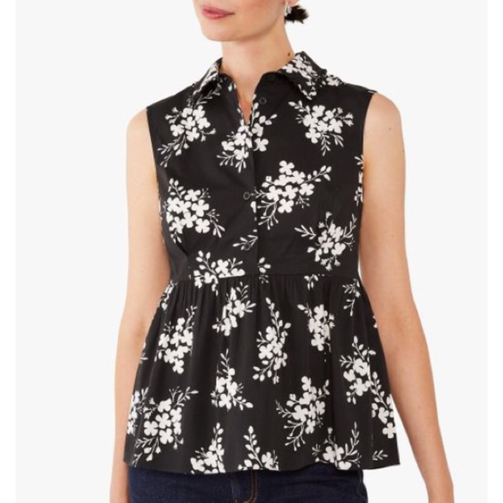 Kate spade cotton floral cluster flounce top XXS
